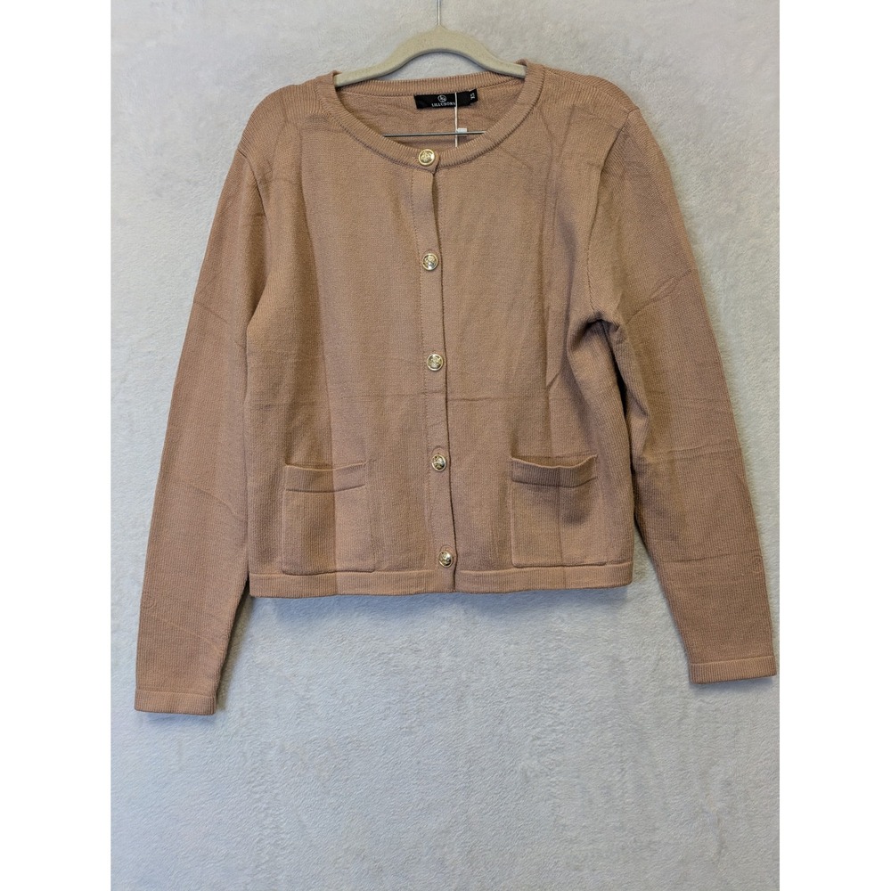 LILLUSORY Women's XS Beige Cardigan Button Front Long‎ Sleeve Knit